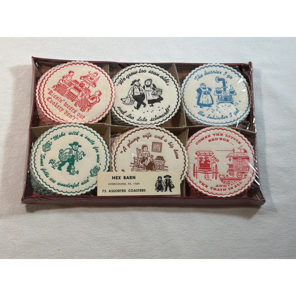 Vintage Hex Barn Pennsylvania Dutch 75 Assorted Paper Coasters Intercourse PA